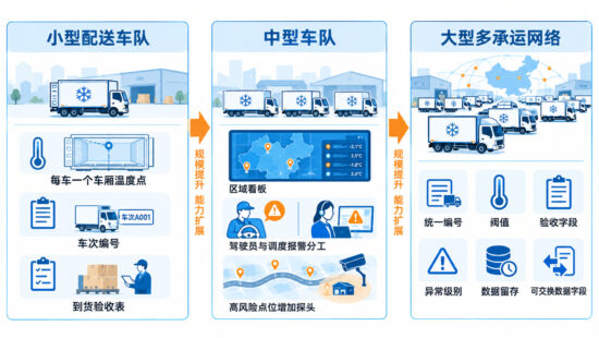 食品冷链配送按小型车队、中型车队和大型多承运网络部署温度追溯系统的路线图