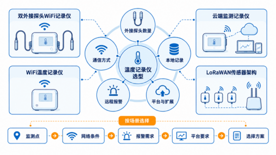 WS1-B与其他双探头及无线温度记录仪选型维度对比示意图